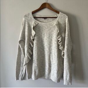 Lilla P Women’s Gray/ Cream Ruffle Sweater Cotton Blend Neutral Size Large